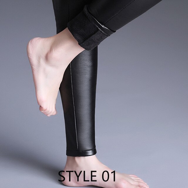 Black Velvet Faux Leather Pants