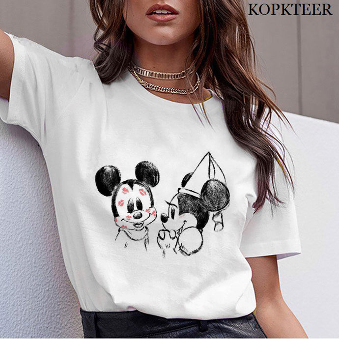 Women 2019 Summer Harajuku T Shirt Camiseta Mujer Graphic Tees Minnie Kiss Mickey Korean Kawaii Tops Tee Shirt Femme Streetwear
